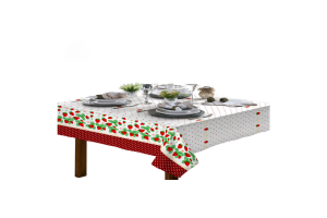 Toalha De Mesa 4 Lugares Quadrada Rustica Luxo 1,40x1,40m Morangos