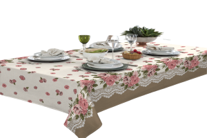 Toalha De Mesa 6 Lugares Retangular Rustica Luxo 1,40x2,10m Floral Isabela