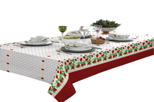 Toalha De Mesa 6 Lugares Retangular Rustica Luxo 1,40x2,10m Morangos