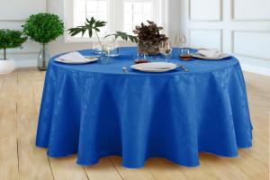 Toalha de Mesa Jacquard 2,80M Redonda Buffet Gigante Azul Royal
