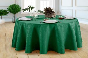 Toalha De Mesa Jacquard Redonda Gigante Buffet 2,80m Verde Musgo